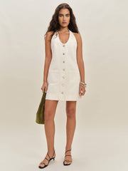 Reformation Brittany Denim Halter Mini Dress - Fior Di Latte