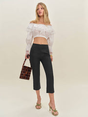 Reformation Petra Linen Low Rise Pedal Pusher Pant - Black