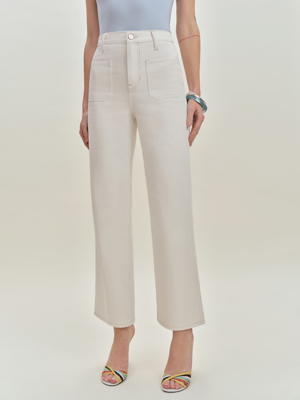 Reformation Alyssa Stretch High Rise Wide Leg Cropped Jeans - Fior Di Latte
