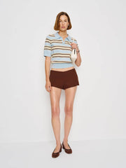 Reformation Campbell Cotton Polo Sweater - Horizon Multi Stripe