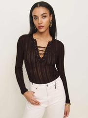 Reformation Nadia Regenerative Merino Lace Up Sweater - Mole