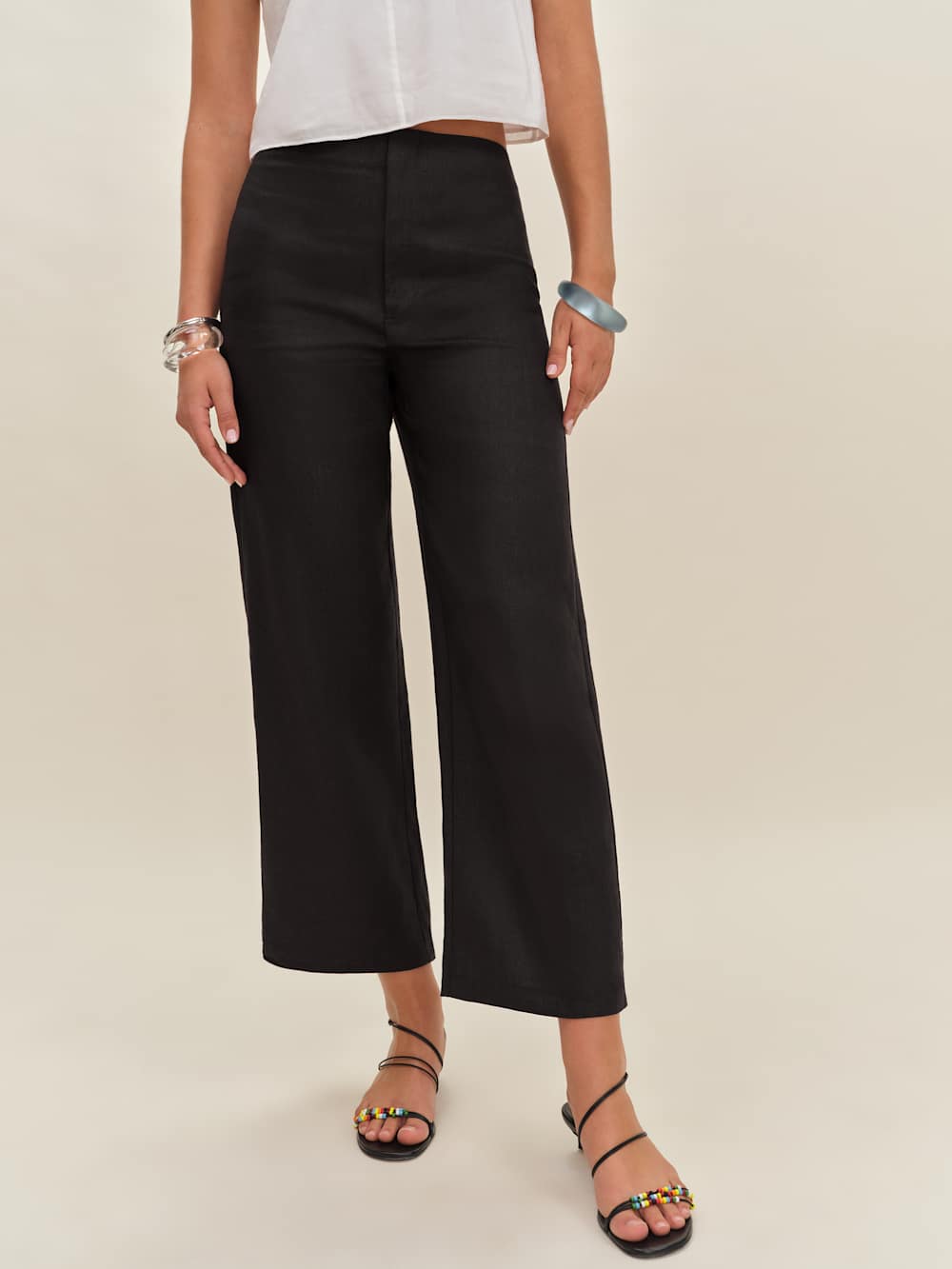 Reformation Joni Linen Cropped Pant - Black