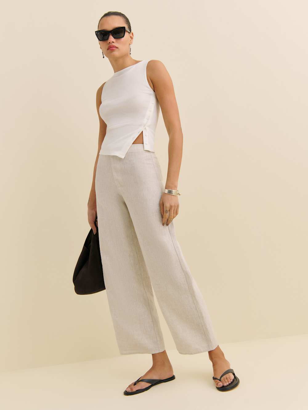 Reformation Joni Linen Cropped Pant - Oatmeal