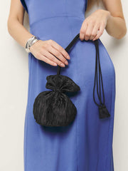 Reformation Aphrodite Pleated Pouch - Plisse Black Satin