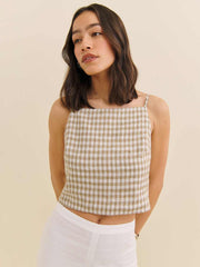 Reformation Kerri Linen Top - Dunes Check