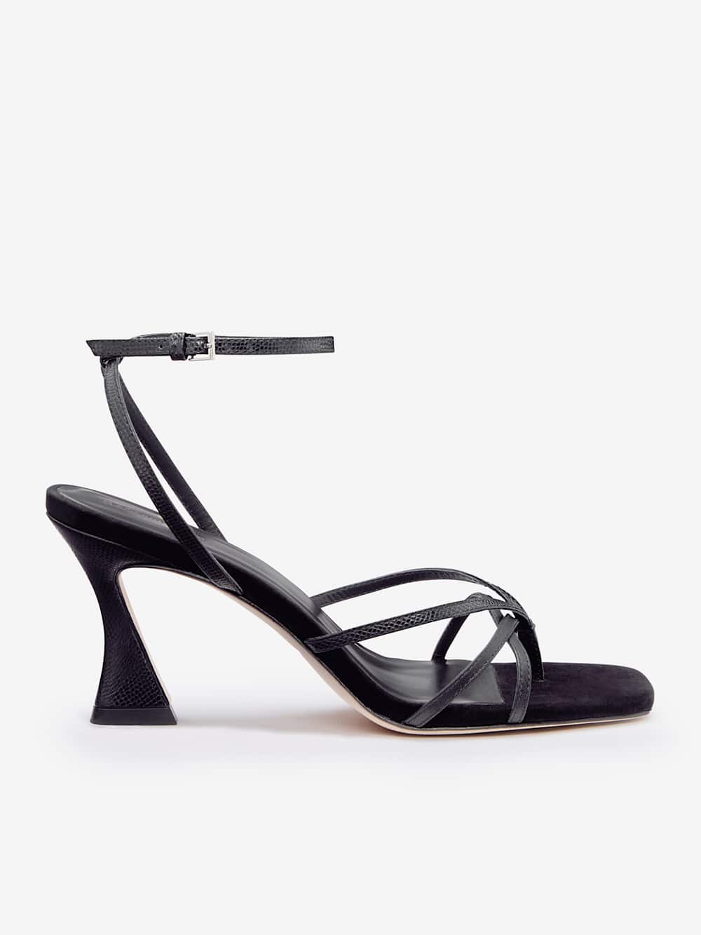 Reformation Gen Heeled Sandal - Black Snake Suede