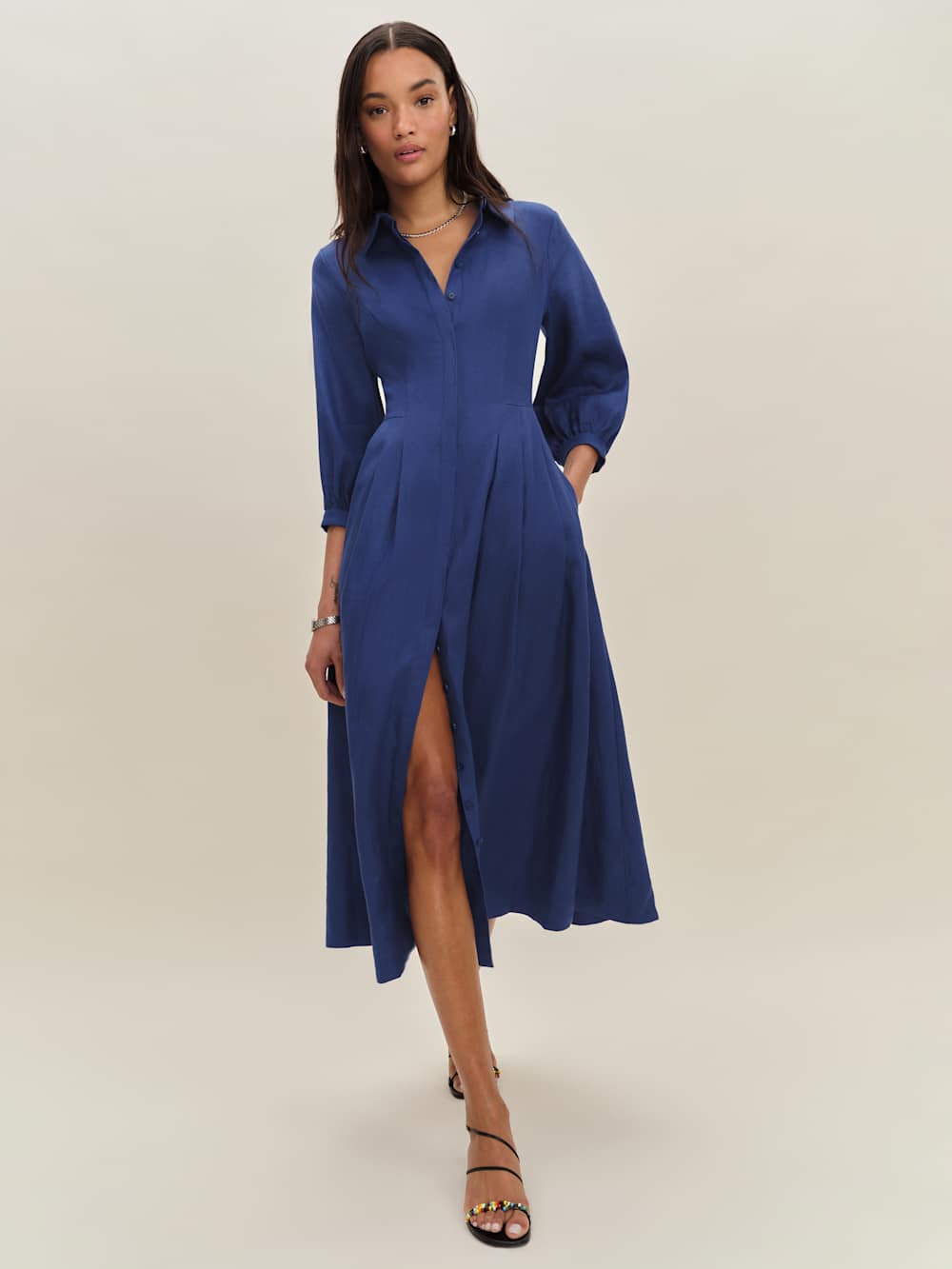 Reformation Tara Linen Dress - French Blue