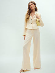 Reformation Banks Linen High Rise Wide Leg Pant - Sugar