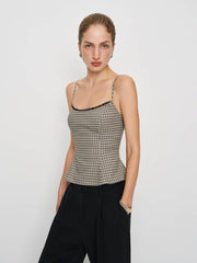 Reformation Genevieve Top - Beige And Black Check