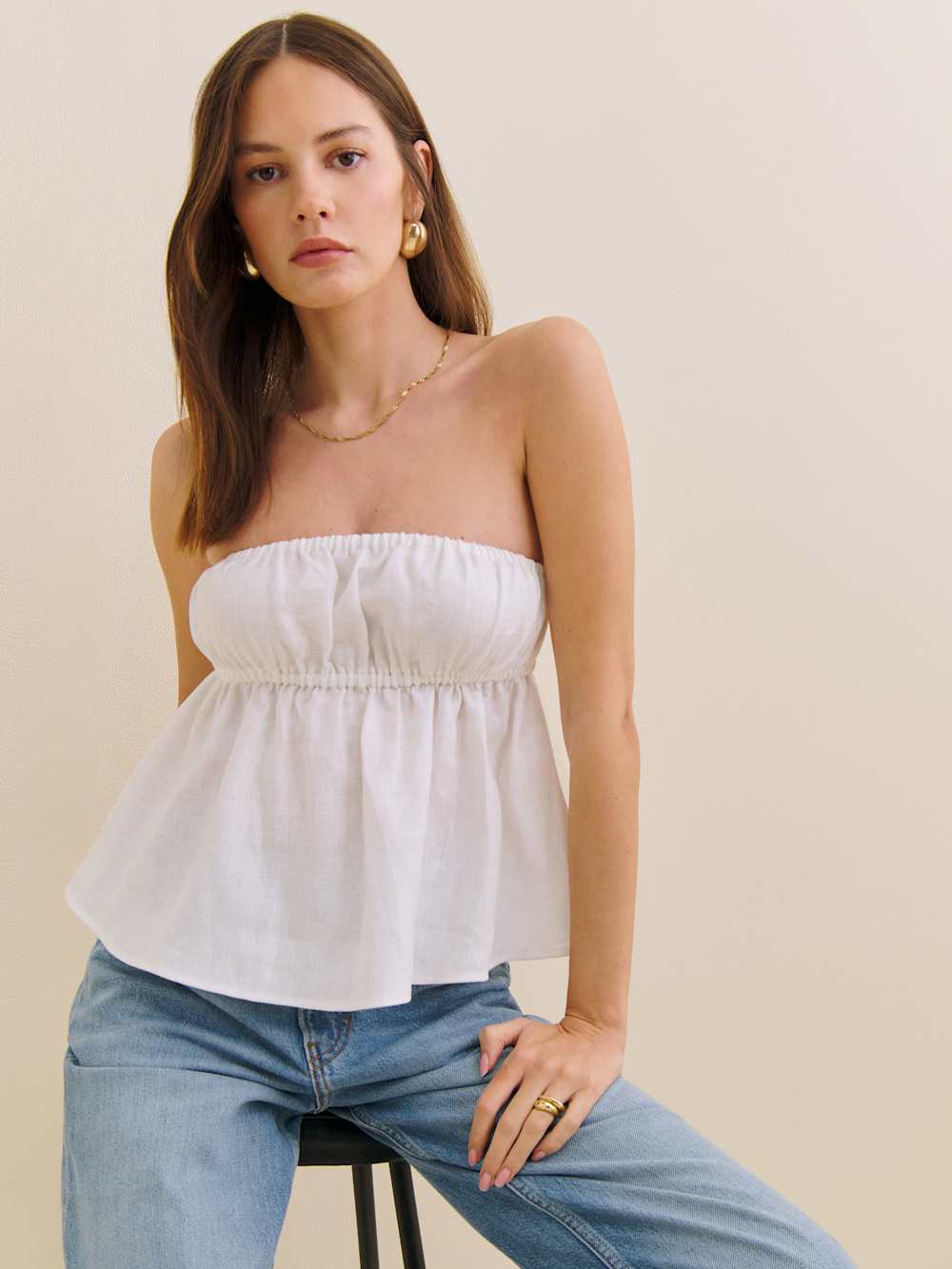Reformation Inez Linen Top - White
