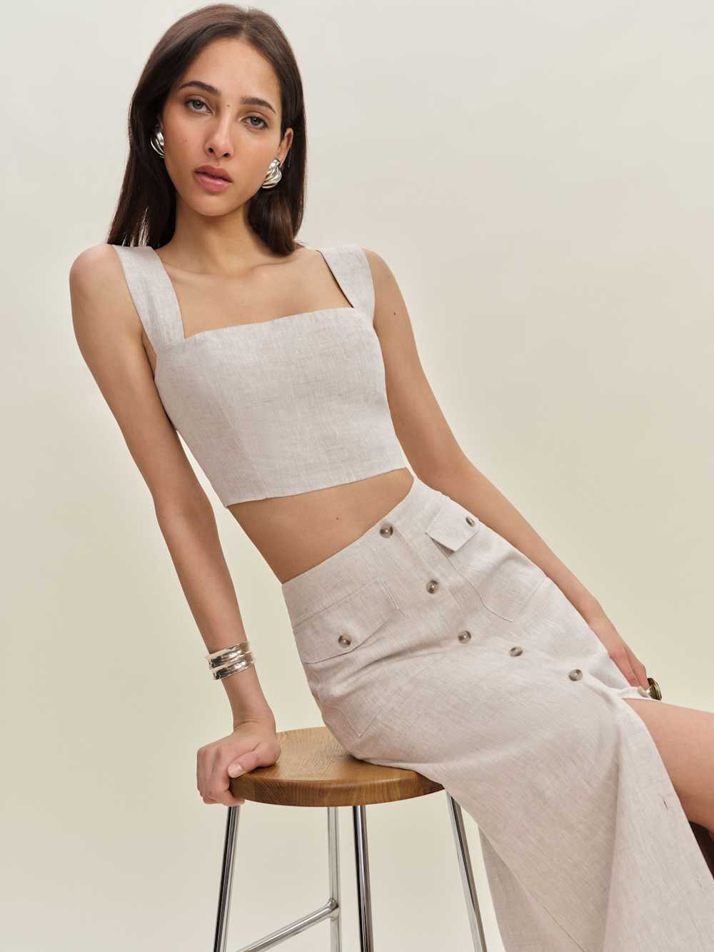 Reformation Jasmine Linen Top - Oatmeal