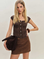 Reformation Layla Low Waist Suede Skirt - Chocolate Cake