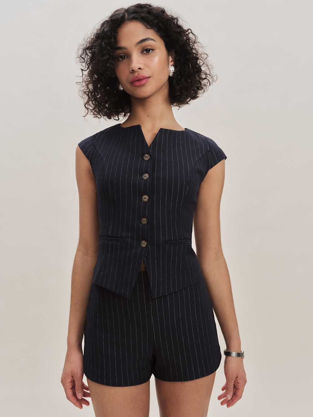 Reformation Lola Knit Two Piece - Navy Pinstripe