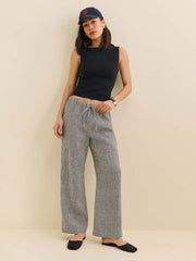 Reformation Olina Linen Cropped Pant - Remy Check