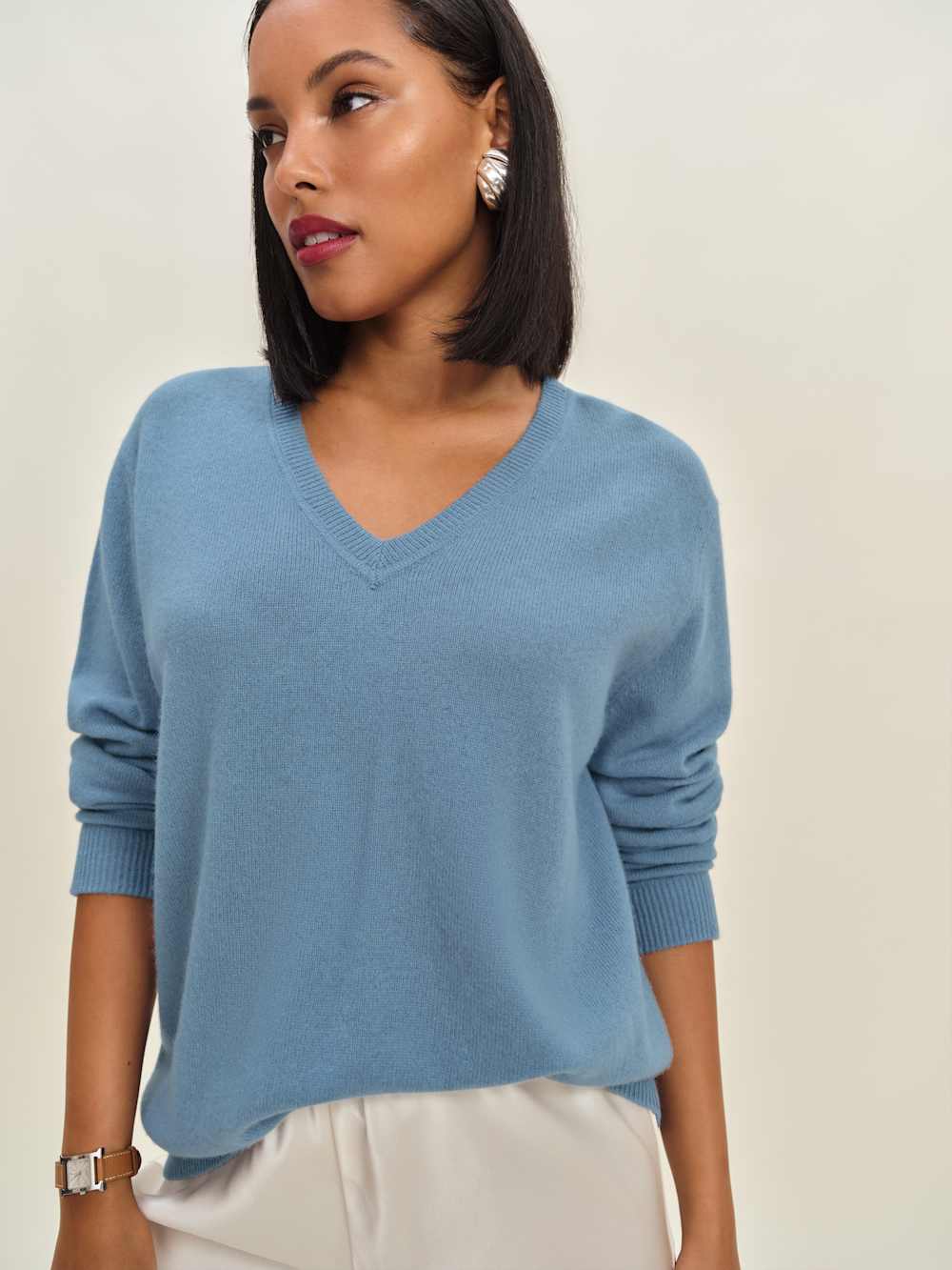 Reformation Remi Cashmere V Neck - Bluebell