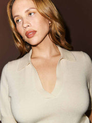 Reformation Louise Cashmere Polo Sweater - Cream