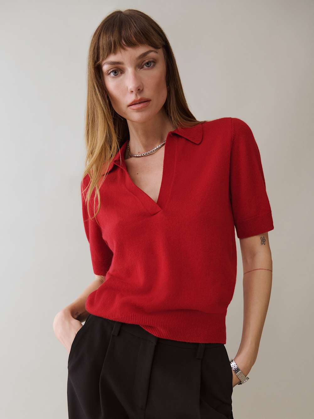 Reformation Louise Cashmere Polo Sweater - Sundried Tomato