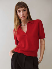 Reformation Louise Cashmere Polo Sweater - Sundried Tomato