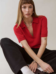 Reformation Louise Cashmere Polo Sweater - Sundried Tomato