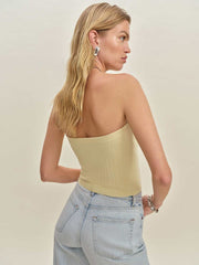 Reformation Zazie Cotton Strapless Sweater - Lemon Icing