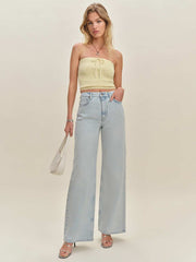Reformation Zazie Cotton Strapless Sweater - Lemon Icing