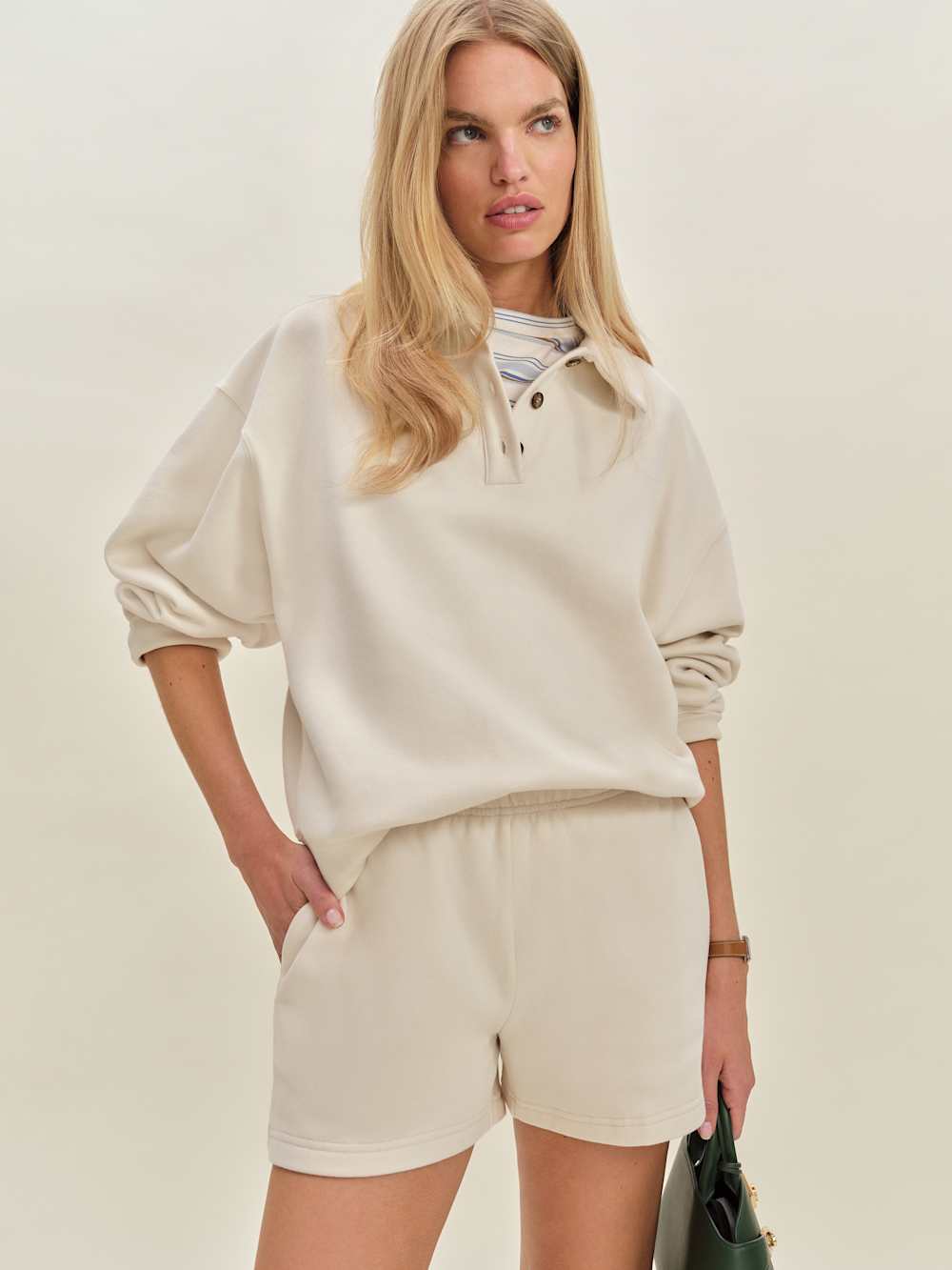Reformation Nico Classic Polo Sweatshirt - Almond