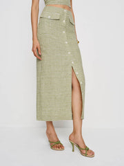 Reformation Britt Linen Skirt - Avocado Check