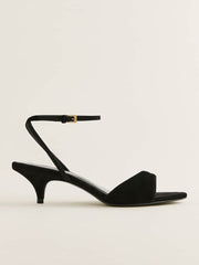 Reformation Drew Kitten Heeled Sandal - Black Suede