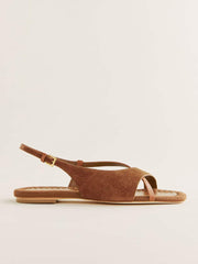 Reformation Marion Flat Sandal - Rum Suede Leather
