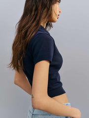Reformation Bentley Cotton Polo Sweater - Navy