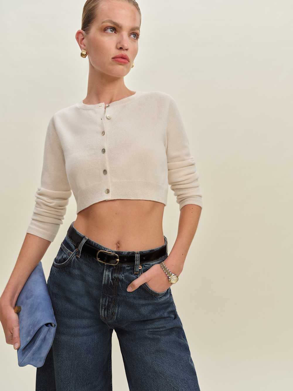 Reformation Janie Cashmere Crew Cardigan - Cream