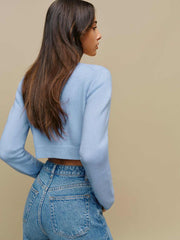 Reformation Janie Cashmere Crew Cardigan - Ice Water