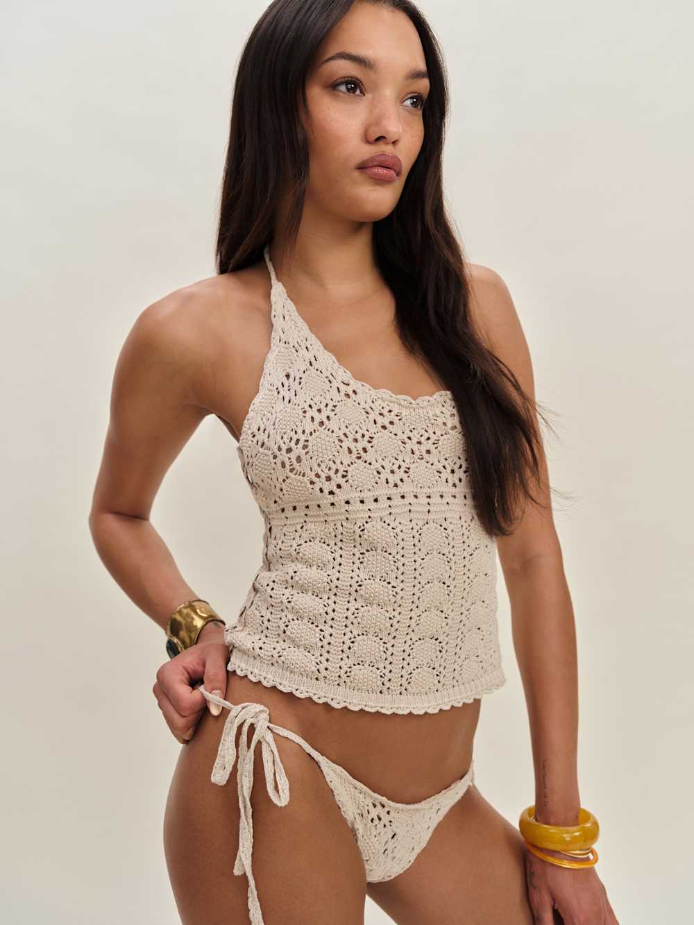 Reformation St Tropez Crochet Sun Suit - Birch