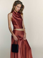 Reformation Sera Silk Two Piece - Rosewood