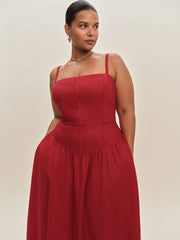 Reformation Katarin Linen Dress Es - Lipstick