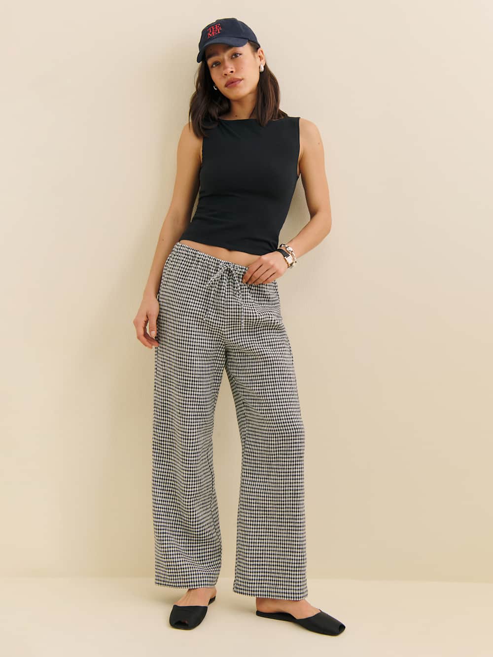 Reformation Petites Olina Linen Cropped Pant - Remy Check