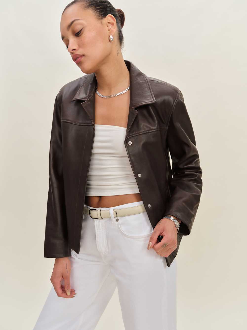 Reformation Veda Louisa Leather Jacket - Mole