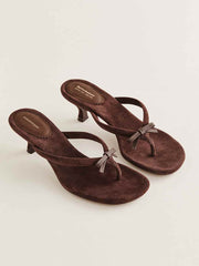 Reformation Louisa Heeled Sandal - Espresso Suede
