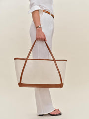 Reformation Evangeline Tote Bag - Canvas Tan Leather