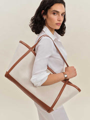 Reformation Evangeline Tote Bag - Canvas Tan Leather