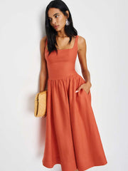 Reformation Janu Linen Dress - Red Coral
