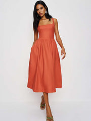 Reformation Janu Linen Dress - Red Coral