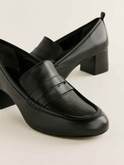 Reformation Franca Heeled Loafer - Black Leather