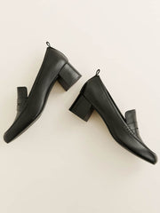 Reformation Franca Heeled Loafer - Black Leather
