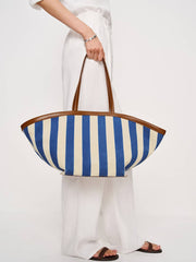 Reformation Lucia Tote Bag - Cassis Blue Stripe Canvas