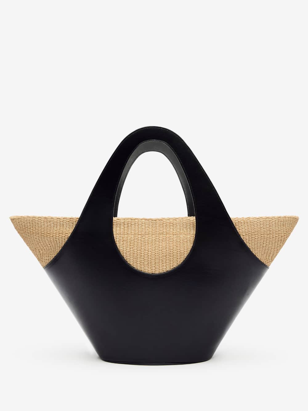 Reformation Siena Top Handle Tote - Black Leather Natural Raffia