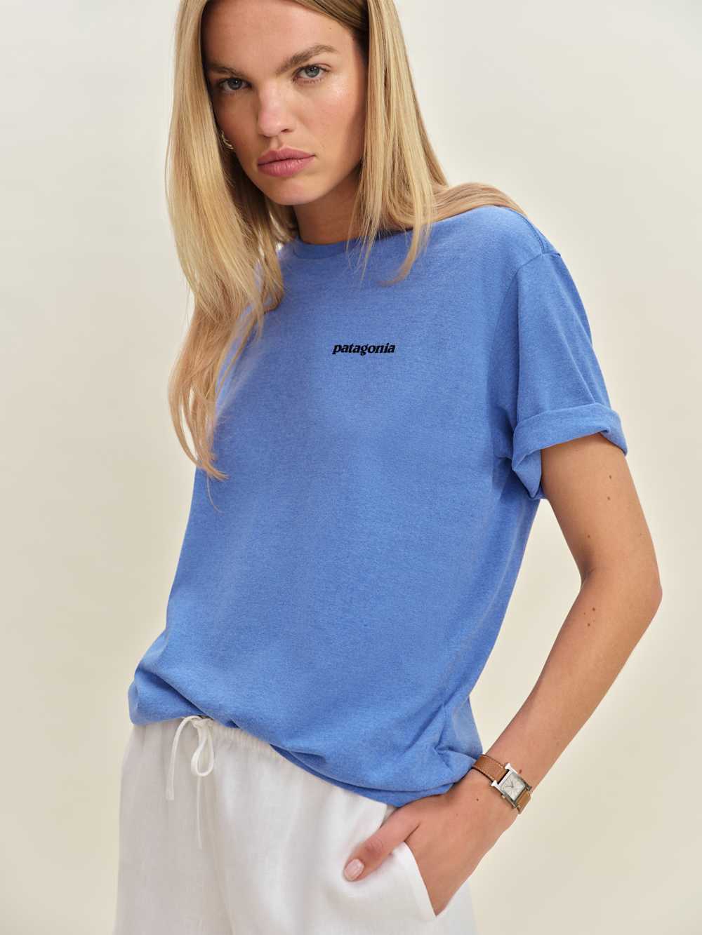 Reformation Patagonia M's P-6 Logo Responsibili-tee - Abundant Blue