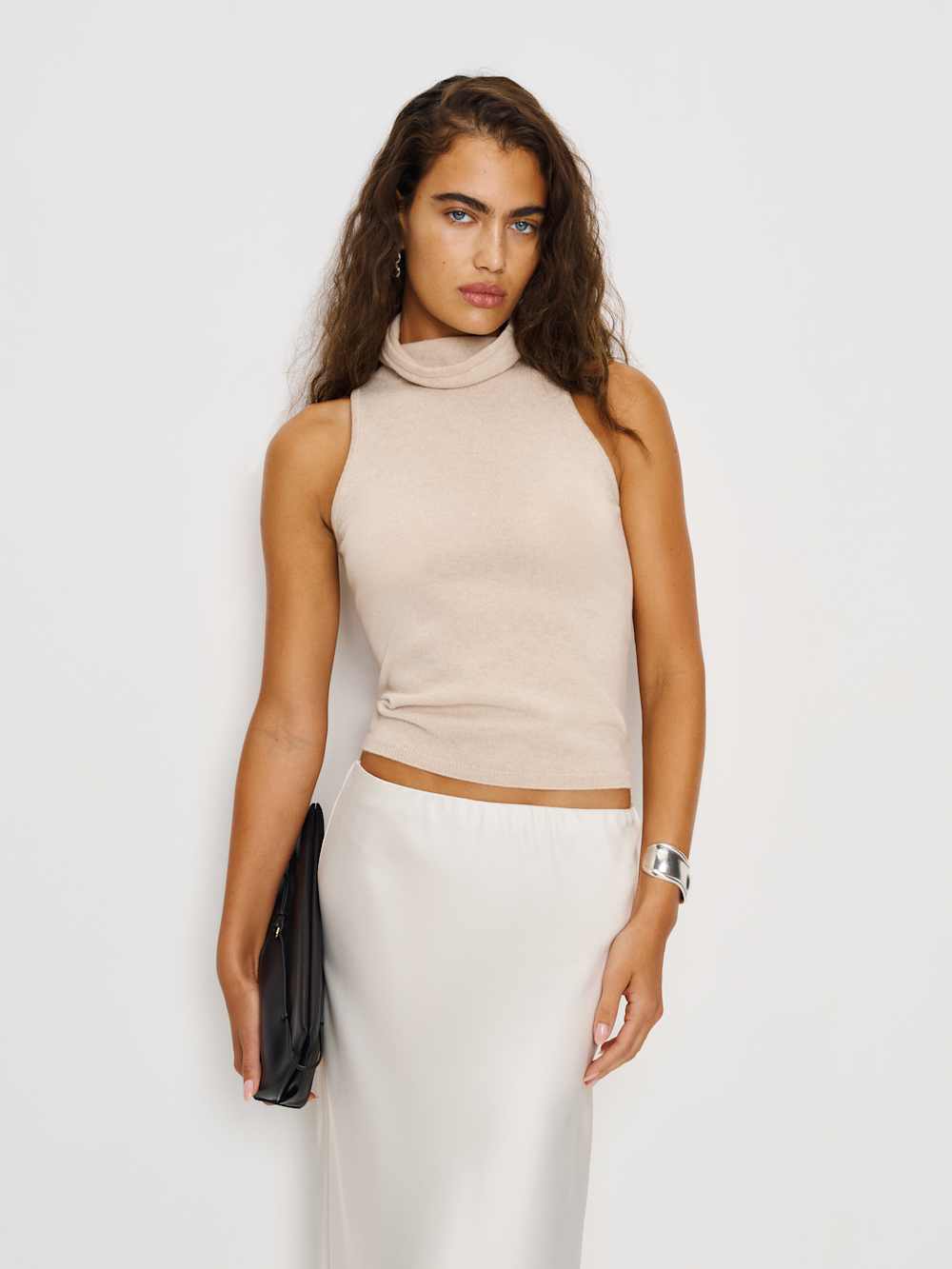 Reformation Marcy Cashmere Turtleneck Tank - Wheat