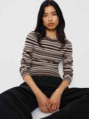 Reformation Lian Cashmere Crew Sweater - Brown Multi Stripe