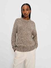 Reformation Finley Oversized Cotton Crew - Shitake Fior Di Latte Marl